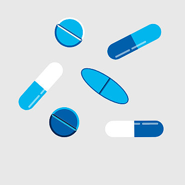 Zeichnung einer handvoll verschiedener Tabletten