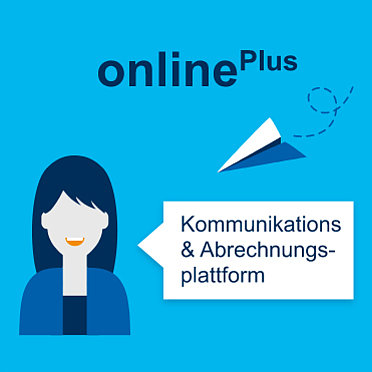 Zeichnung von Frau mit Sprechblase "Kommunikations- & Abrechnungsplattform"